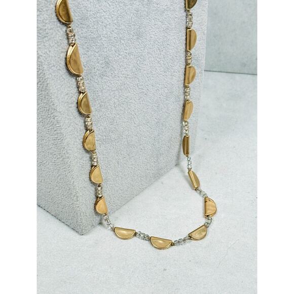 Chicos Necklace Beaded Scalloped Hammered Metal Gold Tone 38" Modern Jewelry - Picture 1 of 7